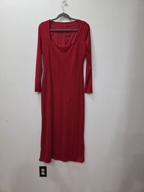 Red Long Sleeve Scoop Neck Midi Dress